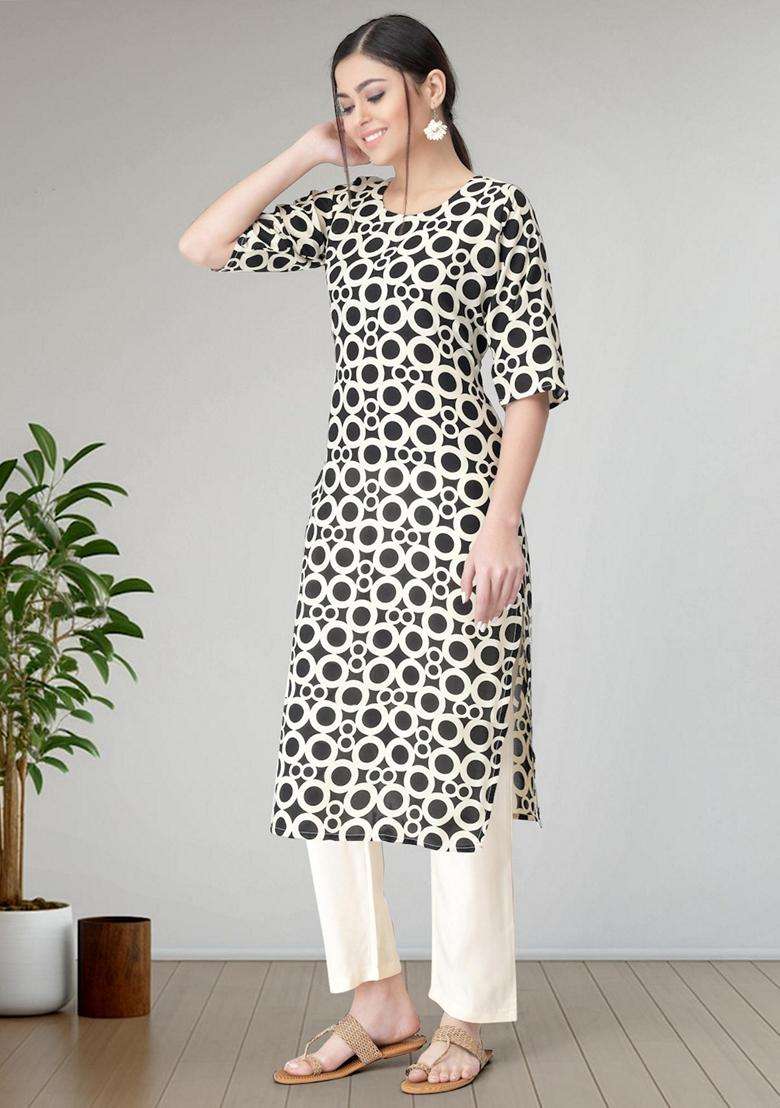 Black Printed Crepe Kurta Set - Indya