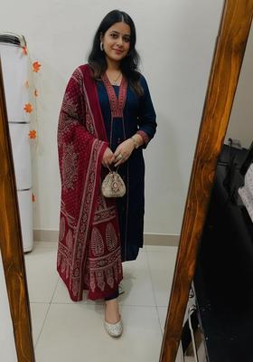 Navy Blue Solid Rayon Kurta Set