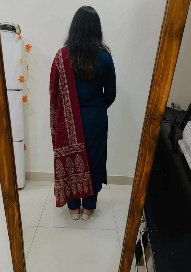 Navy Blue Solid Rayon Kurta Set - Indya