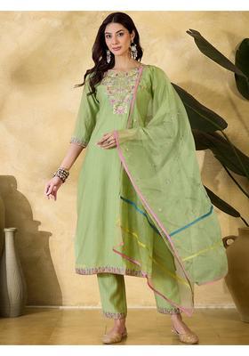 Light Green Embroidery Silk Kurta Set