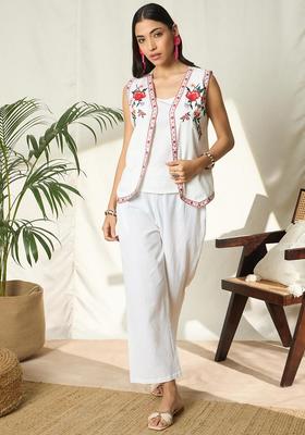 White Solid Cotton Co-Ord Set