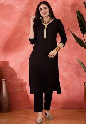 Black Embroidery Silk Kurta Set