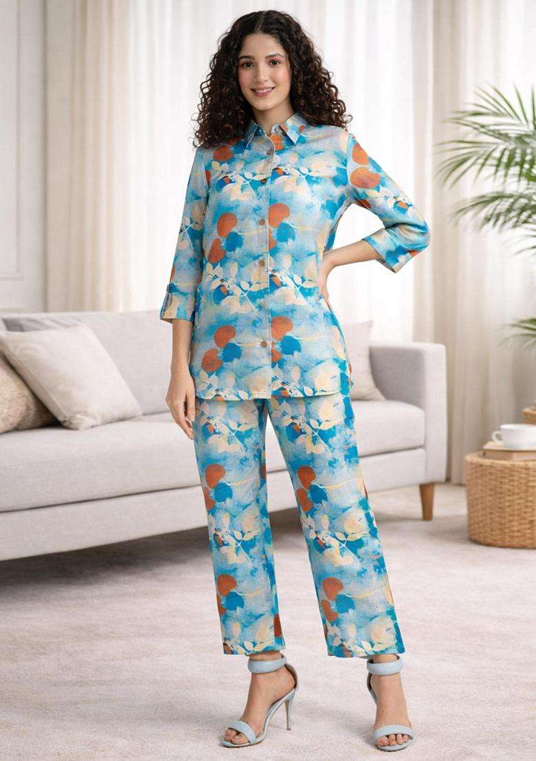 Blue Printed Cotton Co-Ord Set - Indya