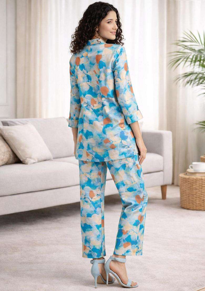 Blue Printed Cotton Co-Ord Set - Indya