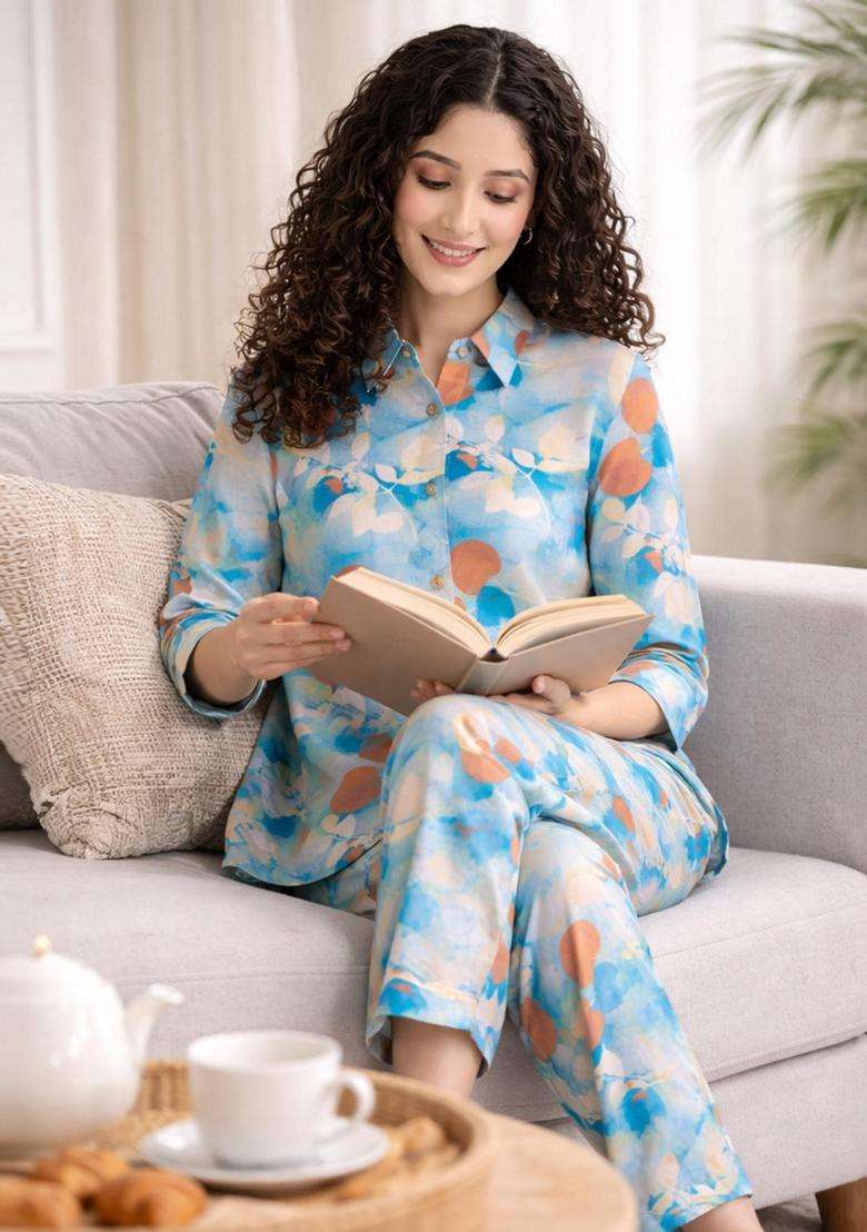 Blue Printed Cotton Co-Ord Set - Indya