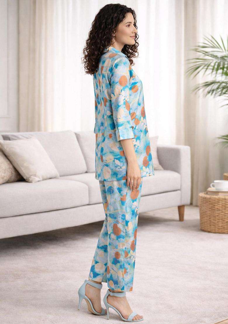 Blue Printed Cotton Co-Ord Set - Indya