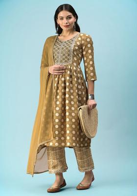 Green Embroidery Cotton Kurta Set
