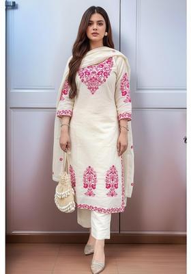 Cream Embroidery Rayon Kurta Set