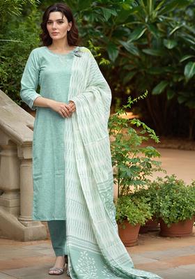 Green Printed Rayon Kurta Set