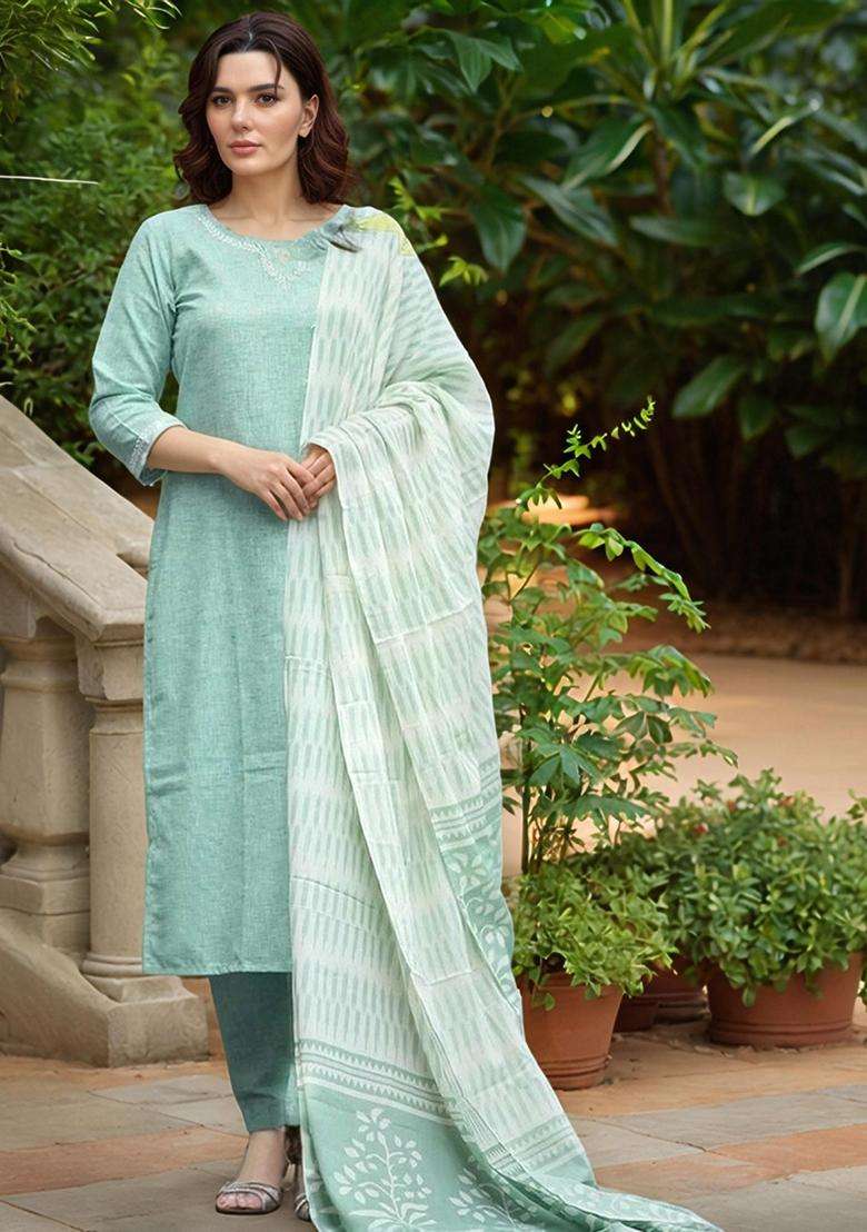 Green Printed Rayon Kurta Set - Indya