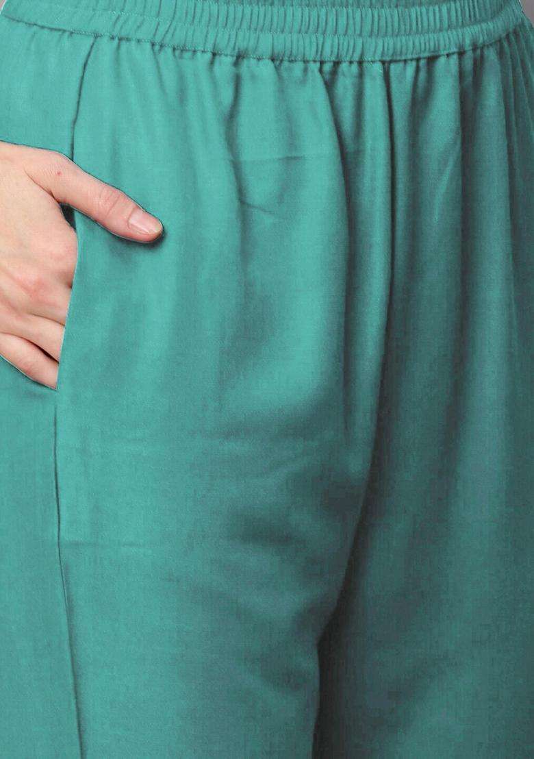 Green Printed Rayon Kurta Set - Indya