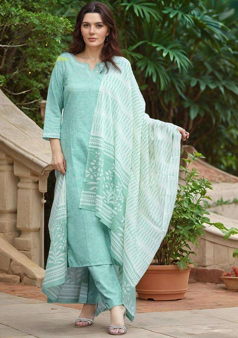 Green Printed Rayon Kurta Set - Indya
