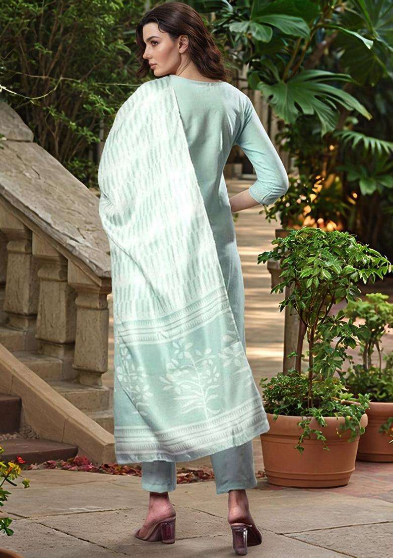 Green Printed Rayon Kurta Set - Indya