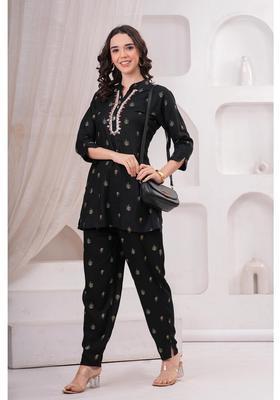 Black Floral Rayon Co-Ord Set