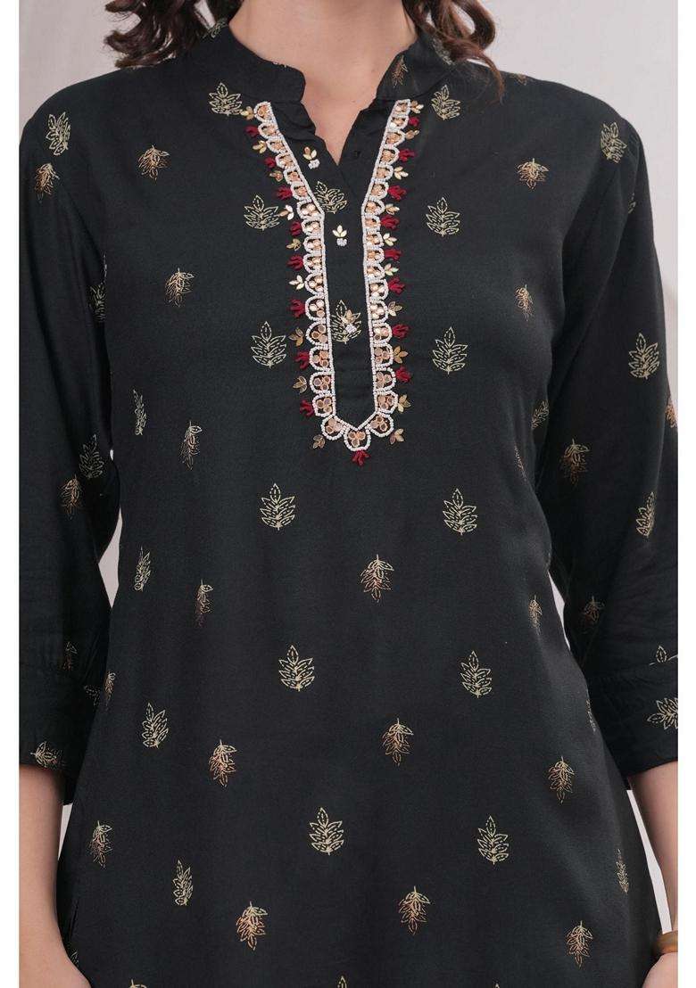 Black Floral Rayon Co-Ord Set - Indya