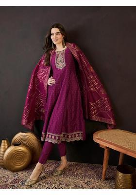 Purple Embroidery Silk Anarkali Set