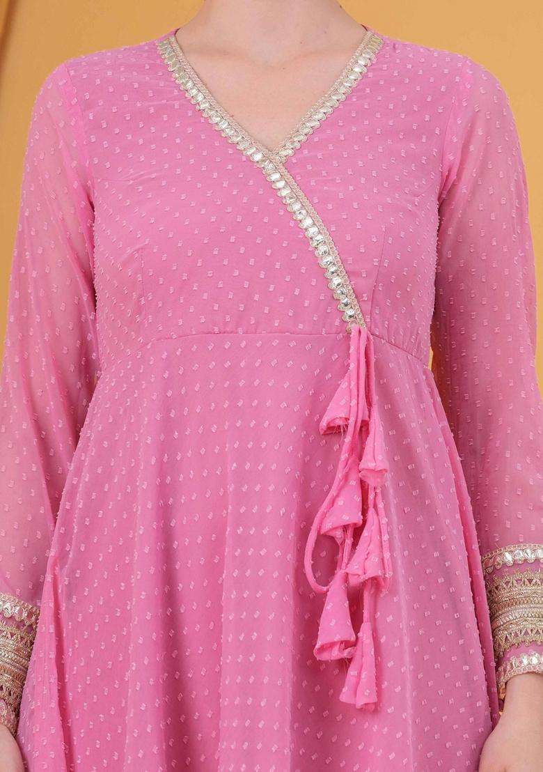Pink Self Design Georgette Anarkali Set - Indya
