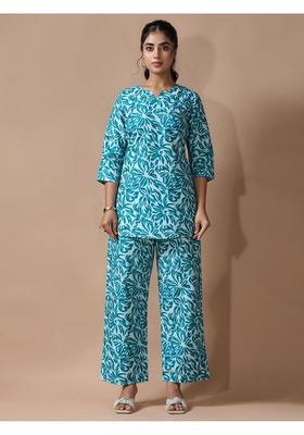 Blue Floral Cotton Co-Ord Set