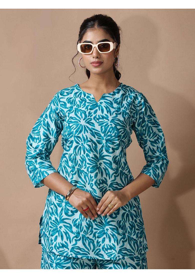 Blue Floral Cotton Co-Ord Set - Indya