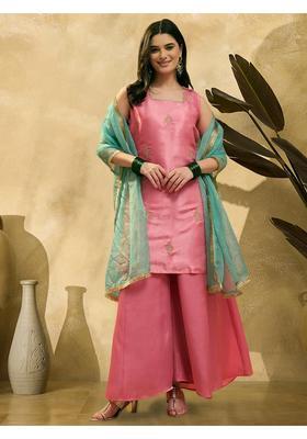 Pink Embroidery Silk Kurta Set