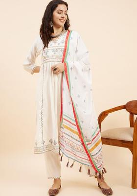 White Embroidery Cotton Kurta Set