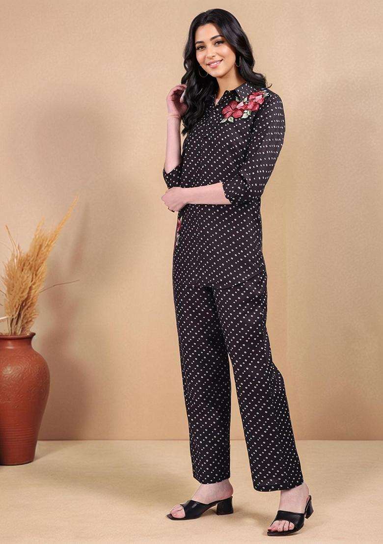 Black Printed Cotton Co-Ord Set - Indya