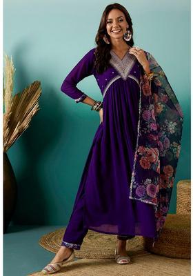 Purple Embroidery Georgette Kurta Set