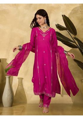 Pink Embroidery Silk Anarkali Set