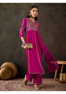 Rani Pink Embroidery Georgette Kurta Set