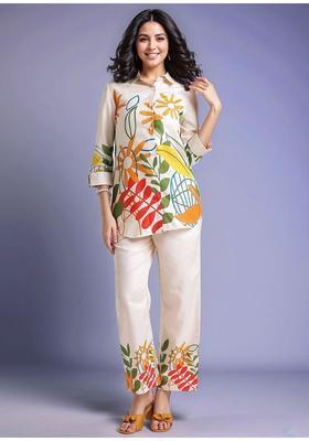 Cream Printed Cotton Co-Ord Set