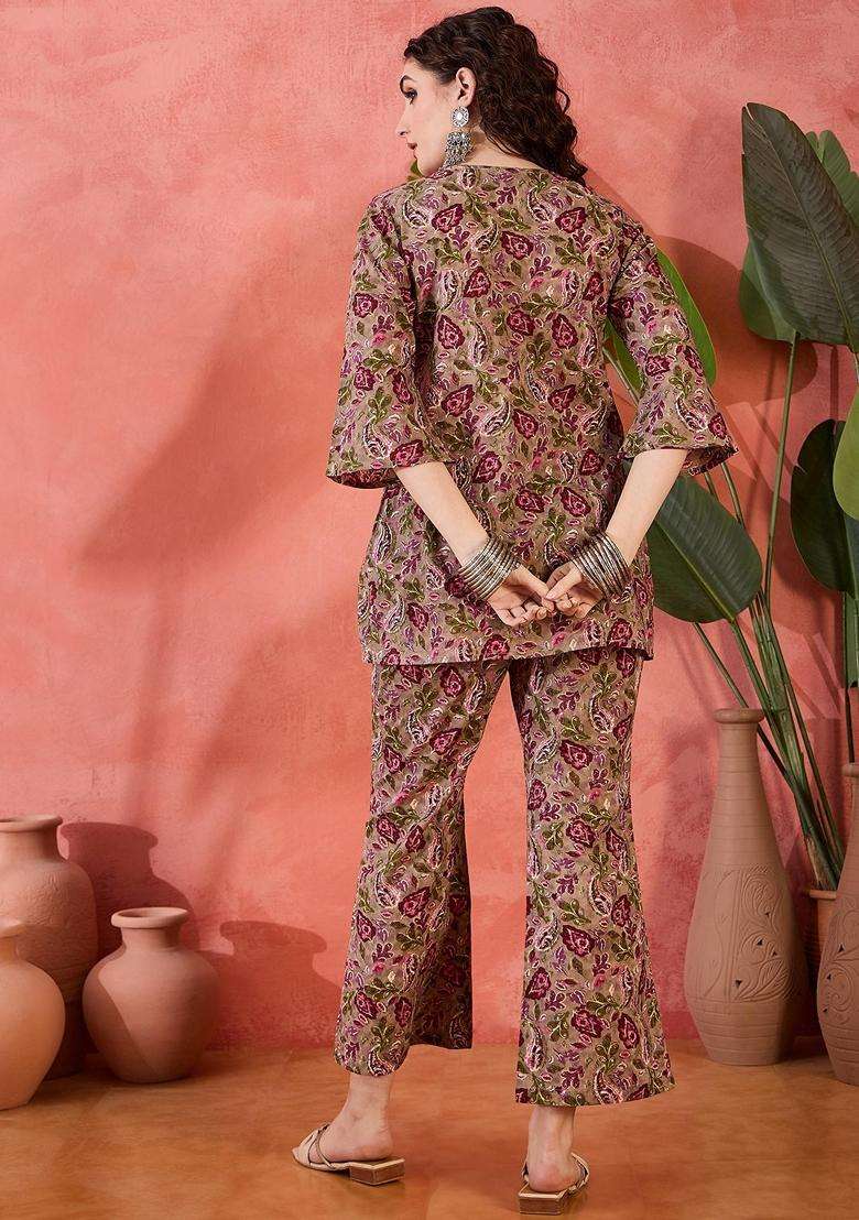 Brown Paisley Cotton Co-Ord Set - Indya