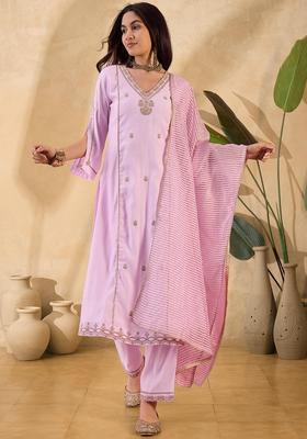 Pink Embroidery Silk Kurta Set
