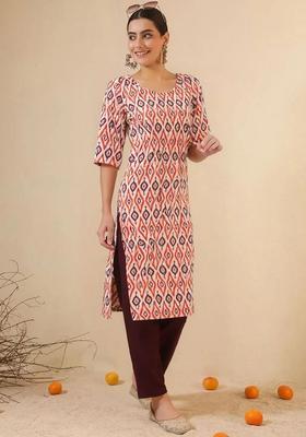 Multicolor Printed Crepe Kurta Set