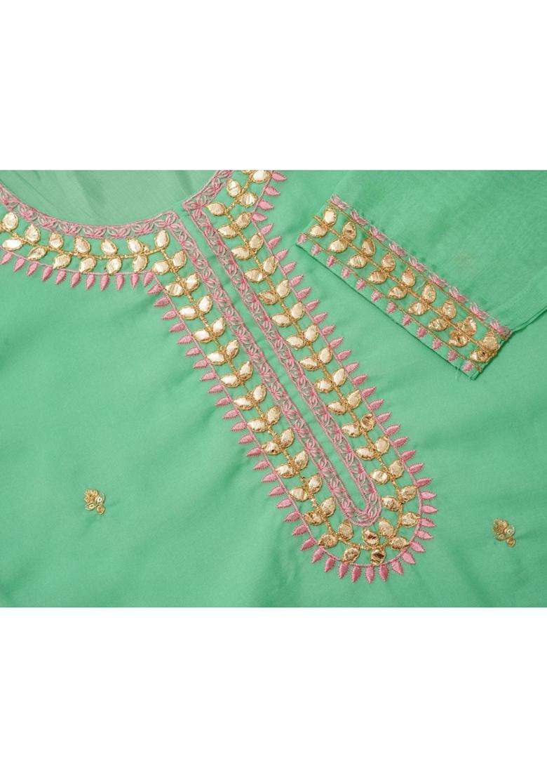 Green Embroidery Silk Blend Kurta Set - Indya