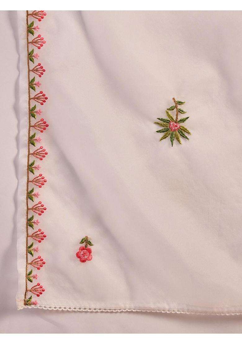 Off White Embroidery Silk Blend Kurta Set - Indya