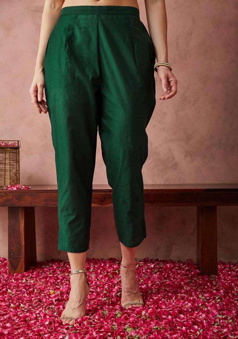 Green Woven Silk Blend Kurta Set - Indya