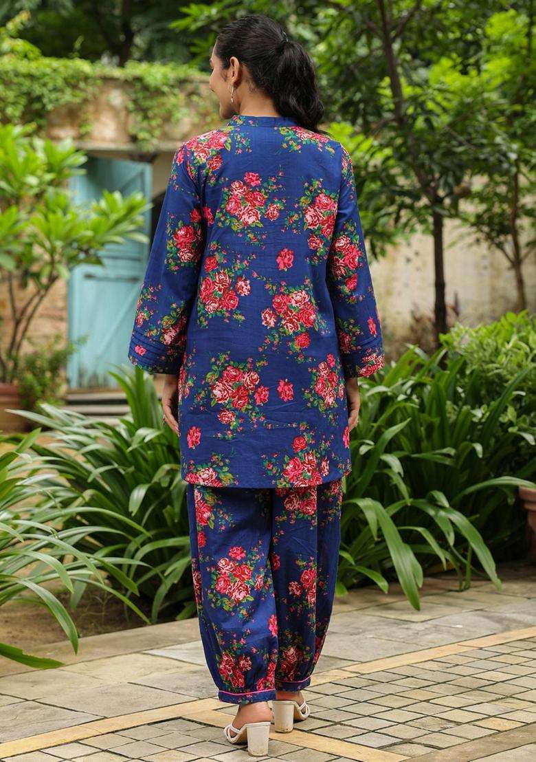 Blue Floral Cotton Co-Ord Set - Indya