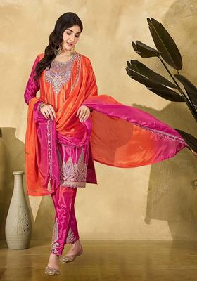 Orange Ombre Silk Kurta Set