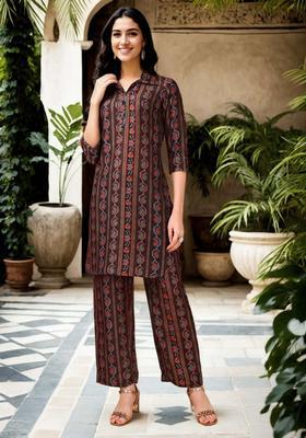 Brown Stripes Cotton Co-Ord Set