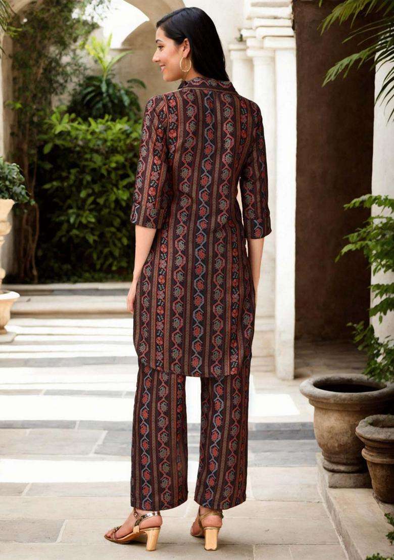 Brown Stripes Cotton Co-Ord Set - Indya