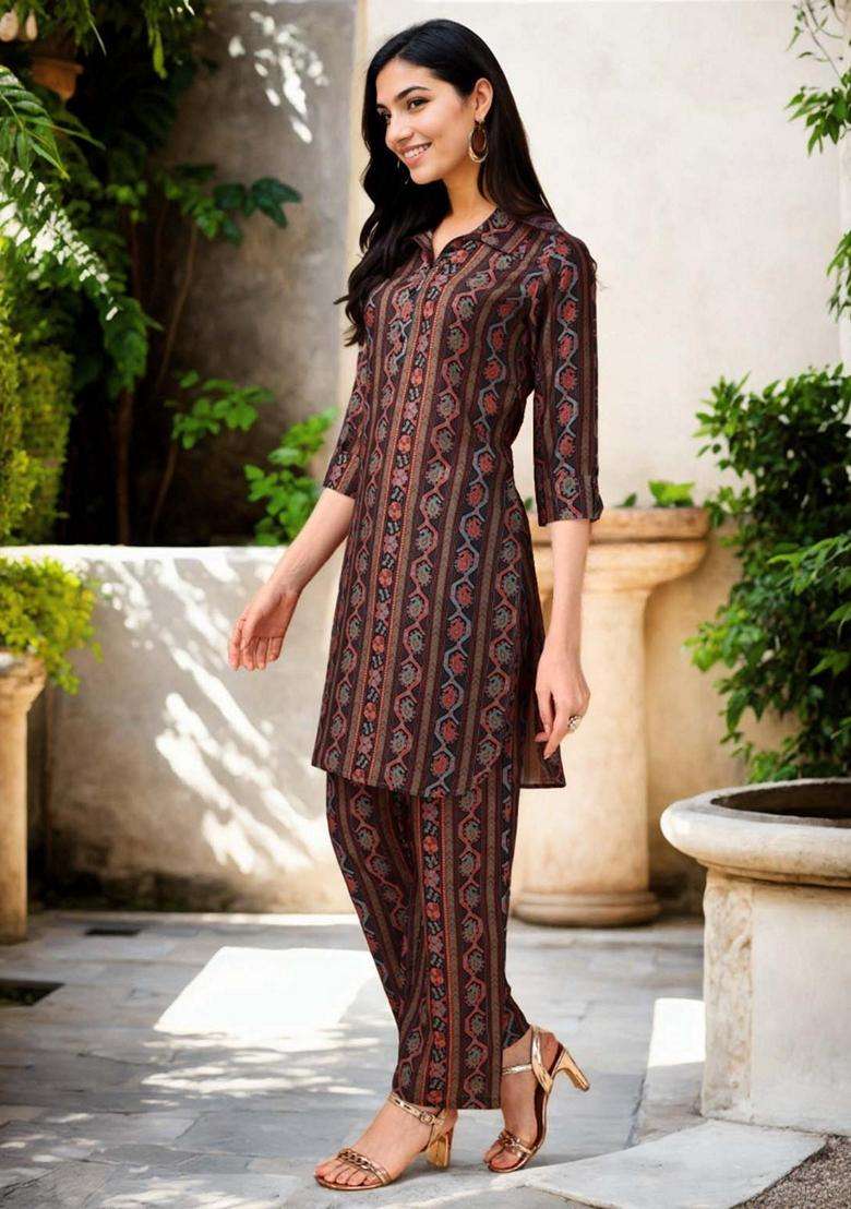 Brown Stripes Cotton Co-Ord Set - Indya