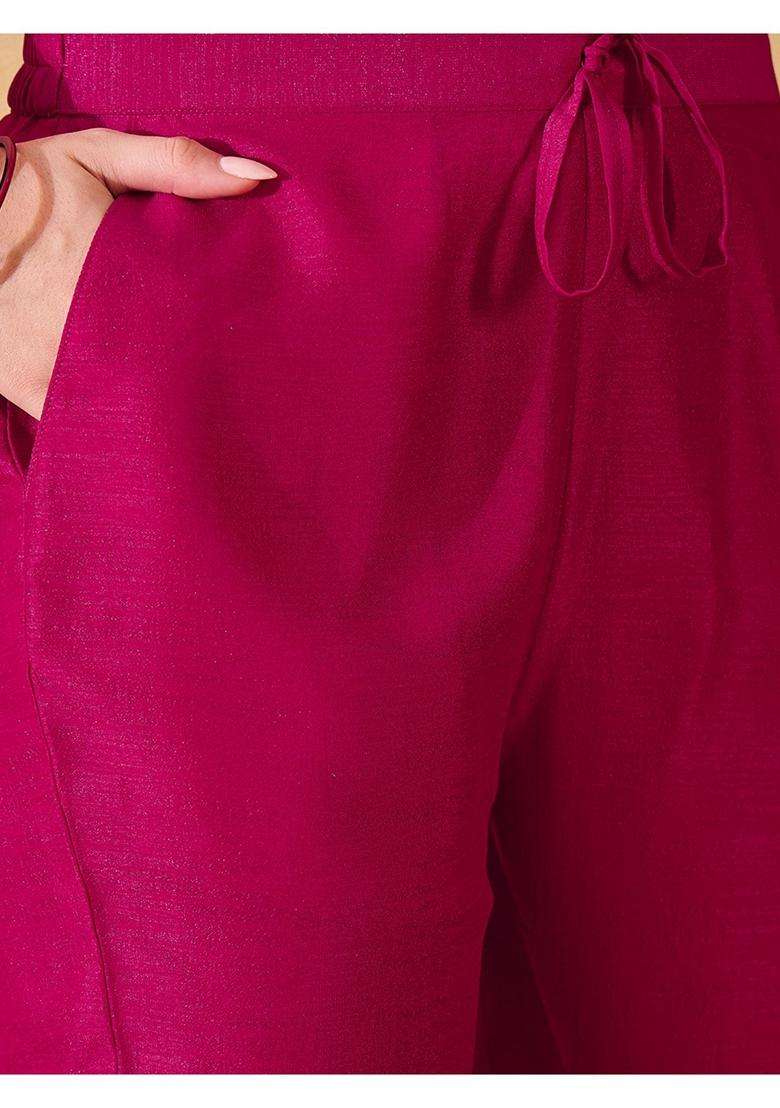 Rani Pink Embroidery Silk Blend Kurta Set - Indya