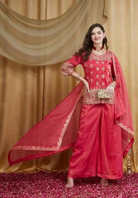 Pink Embroidery Silk Palazzo Set