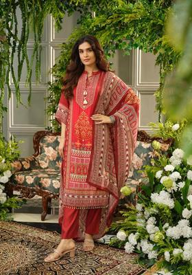 Maroon Printed Polyester Kurta Set