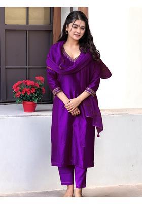 Purple Solid Rayon Kurta Set