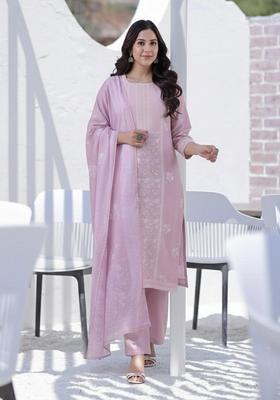 Purple Printed Rayon Kurta Set