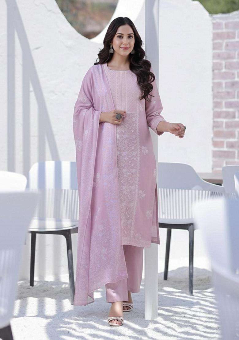 Purple Printed Rayon Kurta Set - Indya