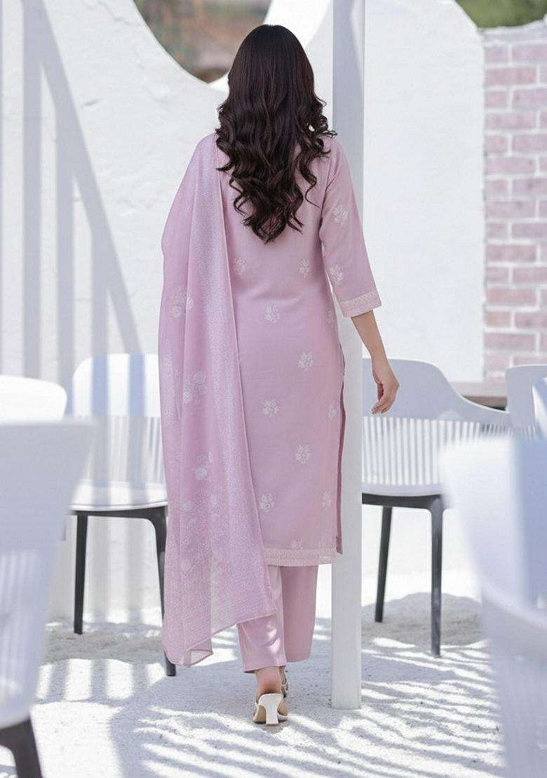 Purple Printed Rayon Kurta Set - Indya