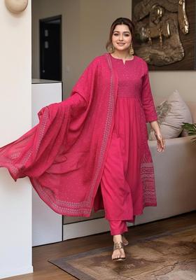 Pink Printed Rayon Kurta Set