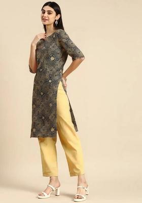 Blue Printed Crepe Kurta Set